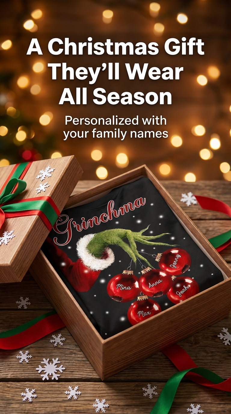 Grandma Christmas Grinch Hand Personalized Shirt, Personalized Gift for Nana, Grandma, Grandmother, Grandparents - TS022PS07re