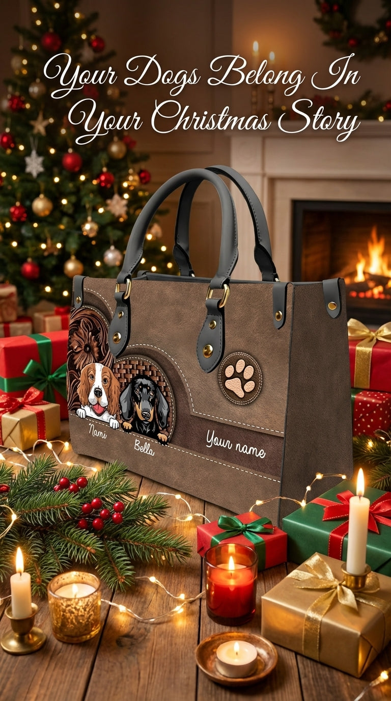 Dog Personalized Leather Handbag, Personalized Gift for Dog Lovers, Dog Dad, Dog Mom - LD047PS03