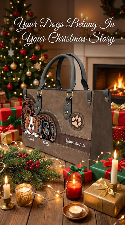 Dog Personalized Leather Handbag, Personalized Gift for Dog Lovers, Dog Dad, Dog Mom - LD047PS03