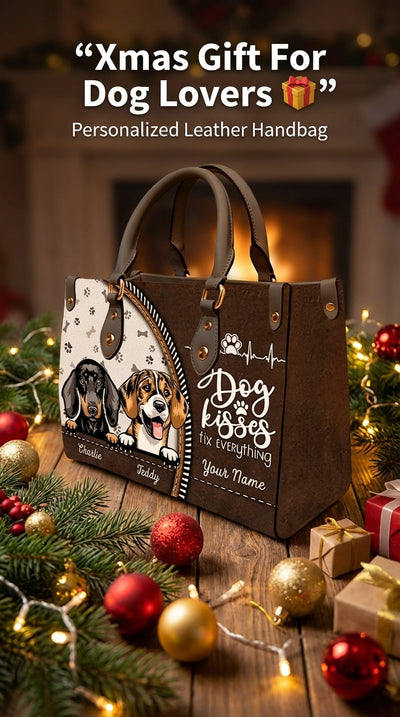 Dog Kisses Fix Everything Dog Personalized Leather Handbag, Gift for Dog Lovers, Dog Dad, Dog Mom - LD108PS02