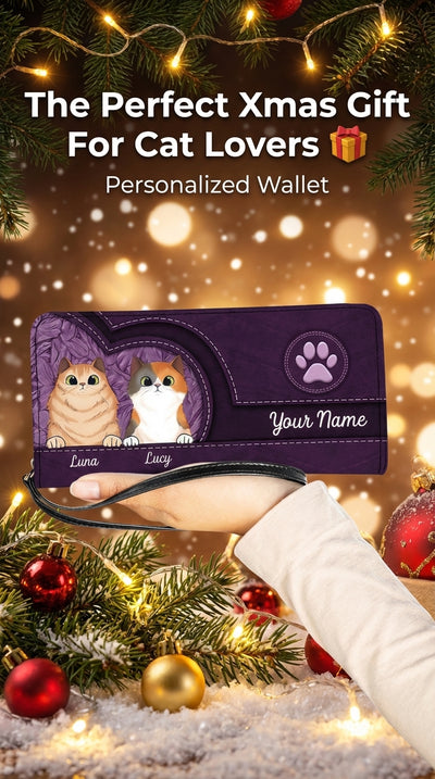 Cats In Leather Pattern Colorful Personalized Clutch Purse, Personalized Gift for Cat Lovers, Cat Mom, Cat Dad - PU068PS01