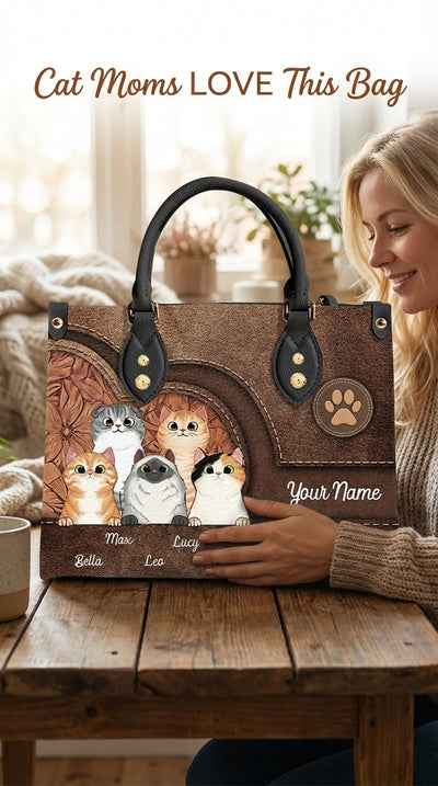 Cat Personalized Leather Handbag, Personalized Gift for Cat Lovers, Cat Mom, Cat Dad - LD031PS04