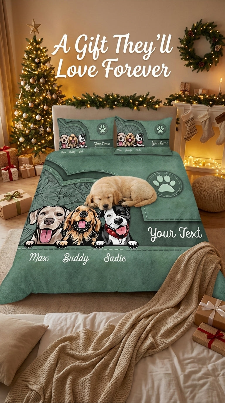 Dog Personalized Bedding Set, Personalized Gift for Dog Lovers, Dog Dad, Dog Mom - BD146PS05re