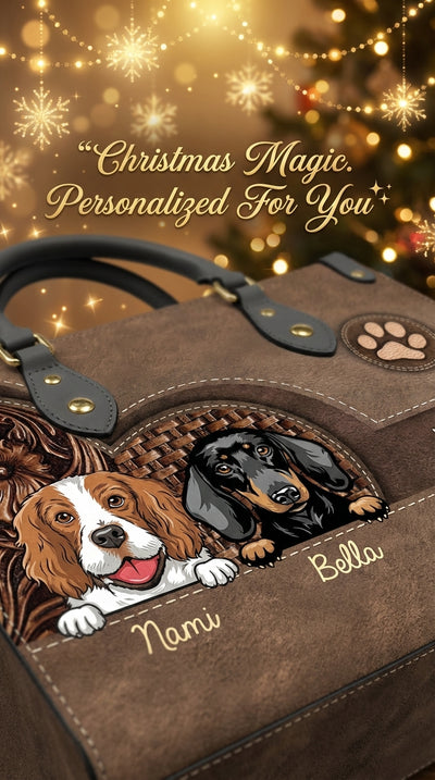 Dog Personalized Leather Handbag, Personalized Gift for Dog Lovers, Dog Dad, Dog Mom - LD047PS03
