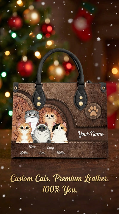 Cat Personalized Leather Handbag, Personalized Gift for Cat Lovers, Cat Mom, Cat Dad - LD031PS04