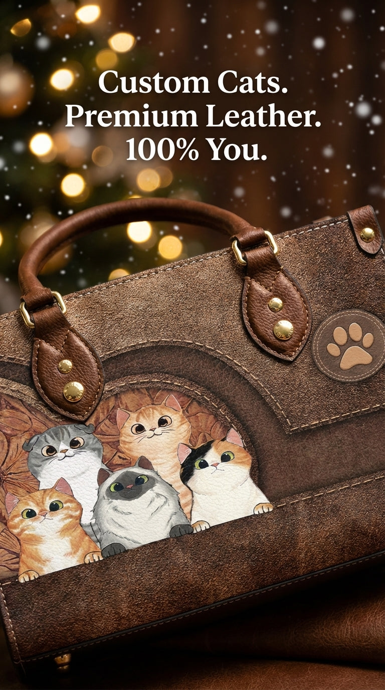 Cat Personalized Leather Handbag, Personalized Gift for Cat Lovers, Cat Mom, Cat Dad - LD031PS04