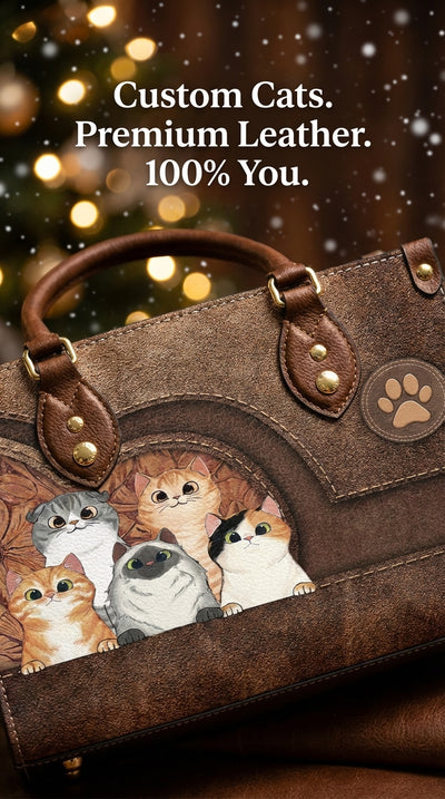 Cat Personalized Leather Handbag, Personalized Gift for Cat Lovers, Cat Mom, Cat Dad - LD031PS04