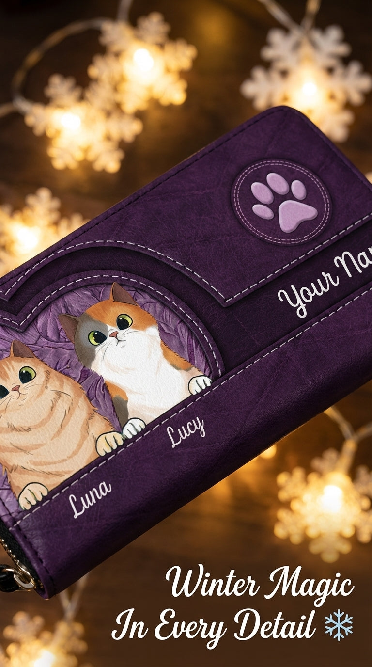 Cats In Leather Pattern Colorful Personalized Clutch Purse, Personalized Gift for Cat Lovers, Cat Mom, Cat Dad - PU068PS01