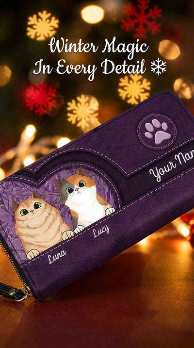 Cats In Leather Pattern Colorful Personalized Clutch Purse, Personalized Gift for Cat Lovers, Cat Mom, Cat Dad - PU068PS01
