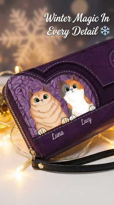 Cats In Leather Pattern Colorful Personalized Clutch Purse, Personalized Gift for Cat Lovers, Cat Mom, Cat Dad - PU068PS01