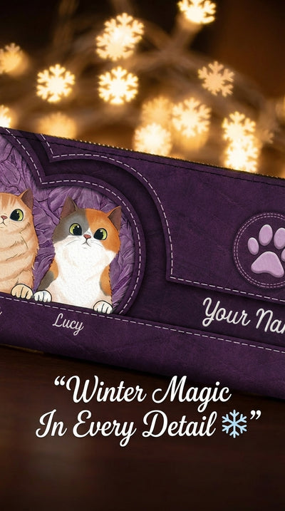 Cats In Leather Pattern Colorful Personalized Clutch Purse, Personalized Gift for Cat Lovers, Cat Mom, Cat Dad - PU068PS01