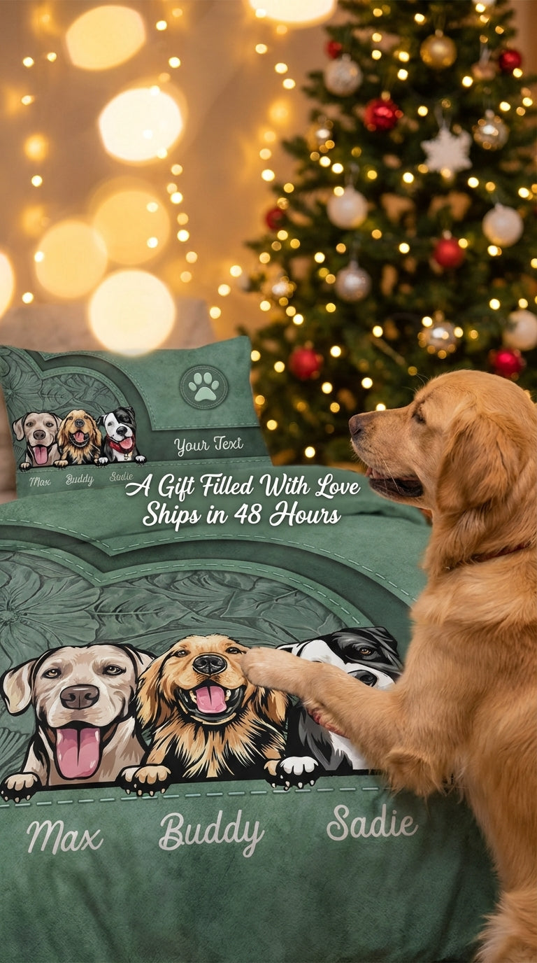 Dog Personalized Bedding Set, Personalized Gift for Dog Lovers, Dog Dad, Dog Mom - BD146PS05re