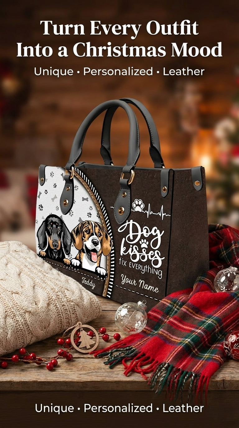Dog Kisses Fix Everything Dog Personalized Leather Handbag, Gift for Dog Lovers, Dog Dad, Dog Mom - LD108PS02