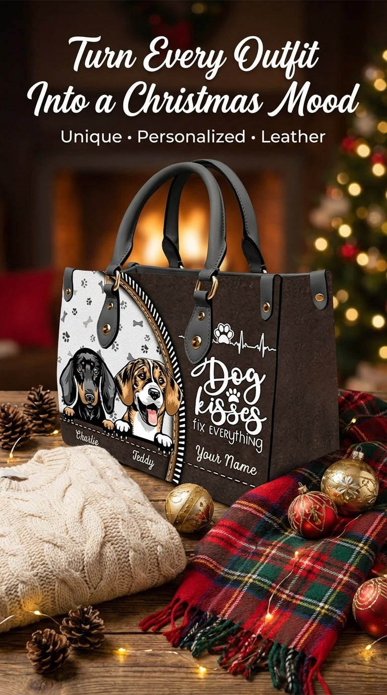 Dog Kisses Fix Everything Dog Personalized Leather Handbag, Gift for Dog Lovers, Dog Dad, Dog Mom - LD108PS02