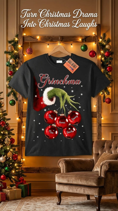 Grandma Christmas Grinch Hand Personalized Shirt, Personalized Gift for Nana, Grandma, Grandmother, Grandparents - TS022PS07re