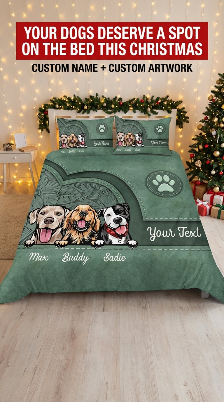 Dog Personalized Bedding Set, Personalized Gift for Dog Lovers, Dog Dad, Dog Mom - BD146PS05re