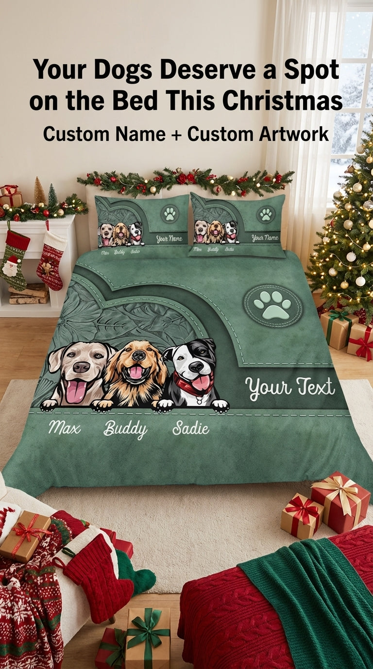 Dog Personalized Bedding Set, Personalized Gift for Dog Lovers, Dog Dad, Dog Mom - BD146PS05re