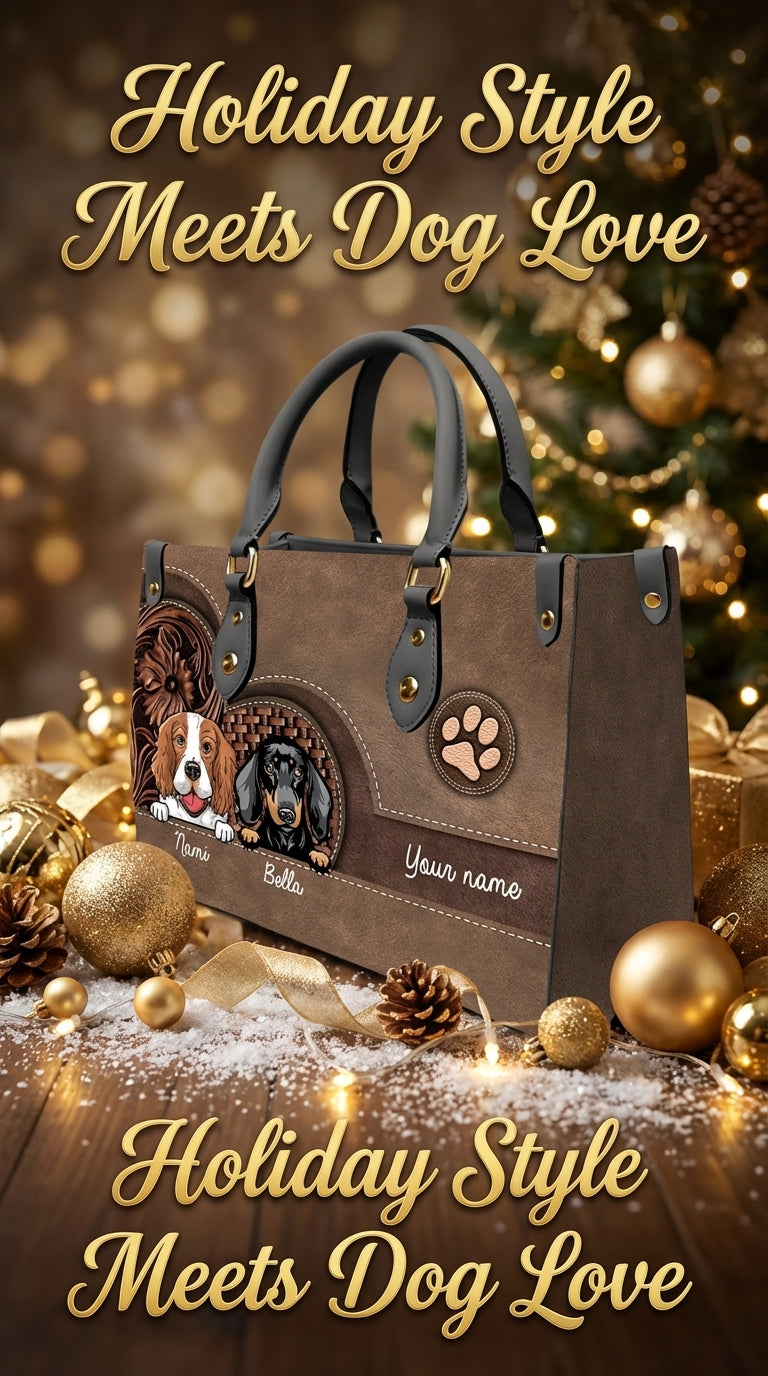 Dog Personalized Leather Handbag, Personalized Gift for Dog Lovers, Dog Dad, Dog Mom - LD047PS03