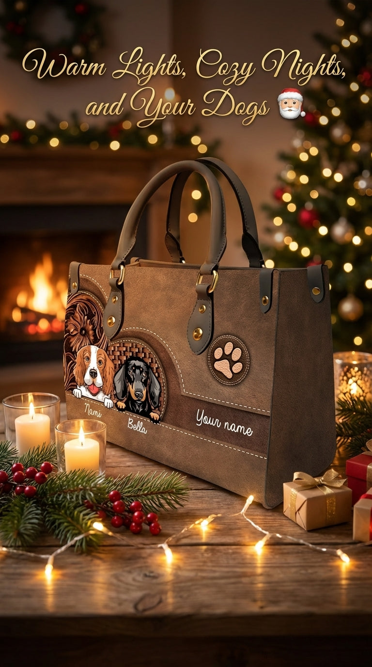 Dog Personalized Leather Handbag, Personalized Gift for Dog Lovers, Dog Dad, Dog Mom - LD047PS03