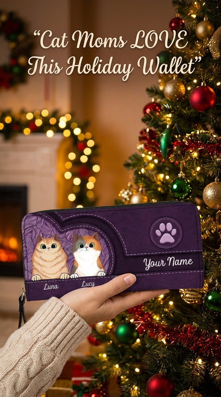 Cats In Leather Pattern Colorful Personalized Clutch Purse, Personalized Gift for Cat Lovers, Cat Mom, Cat Dad - PU068PS01