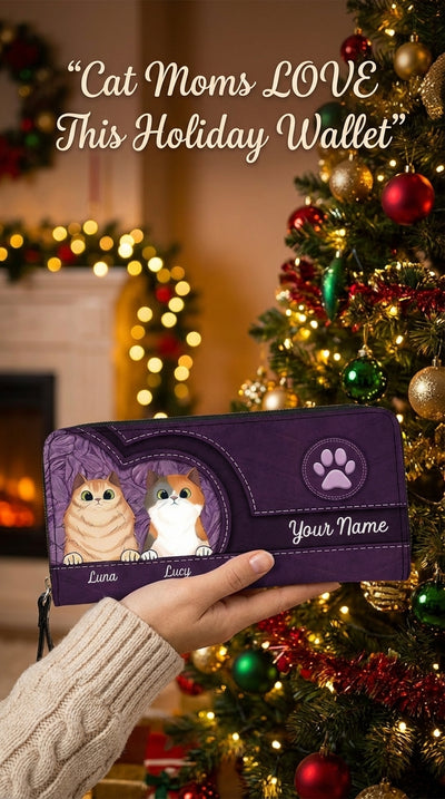 Cats In Leather Pattern Colorful Personalized Clutch Purse, Personalized Gift for Cat Lovers, Cat Mom, Cat Dad - PU068PS01
