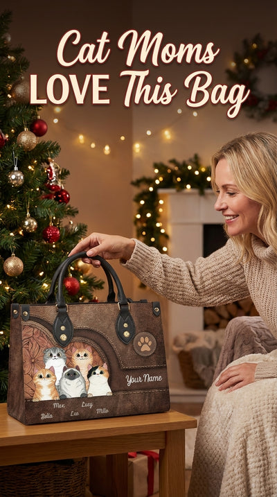 Cat Personalized Leather Handbag, Personalized Gift for Cat Lovers, Cat Mom, Cat Dad - LD031PS04