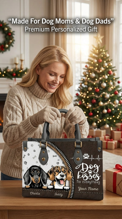 Dog Kisses Fix Everything Dog Personalized Leather Handbag, Gift for Dog Lovers, Dog Dad, Dog Mom - LD108PS02