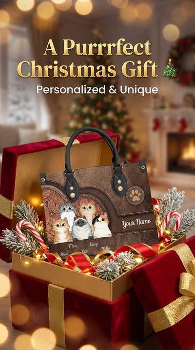 Cat Personalized Leather Handbag, Personalized Gift for Cat Lovers, Cat Mom, Cat Dad - LD031PS04