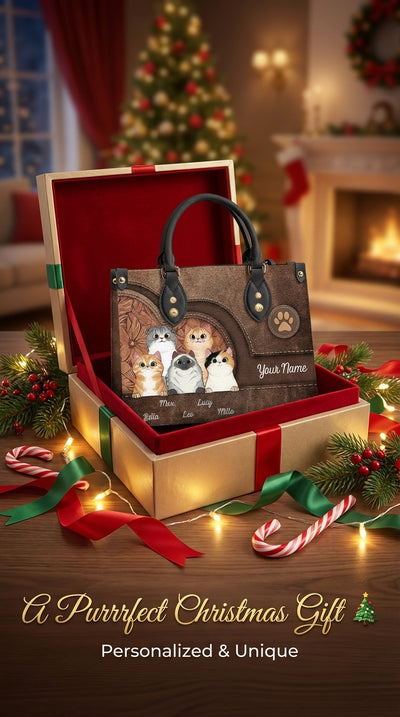 Cat Personalized Leather Handbag, Personalized Gift for Cat Lovers, Cat Mom, Cat Dad - LD031PS04