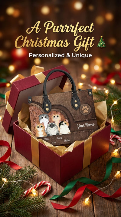 Cat Personalized Leather Handbag, Personalized Gift for Cat Lovers, Cat Mom, Cat Dad - LD031PS04