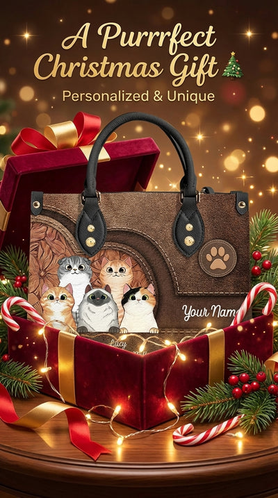 Cat Personalized Leather Handbag, Personalized Gift for Cat Lovers, Cat Mom, Cat Dad - LD031PS04
