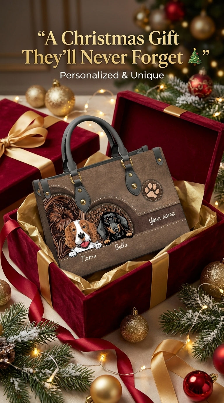 Dog Personalized Leather Handbag, Personalized Gift for Dog Lovers, Dog Dad, Dog Mom - LD047PS03