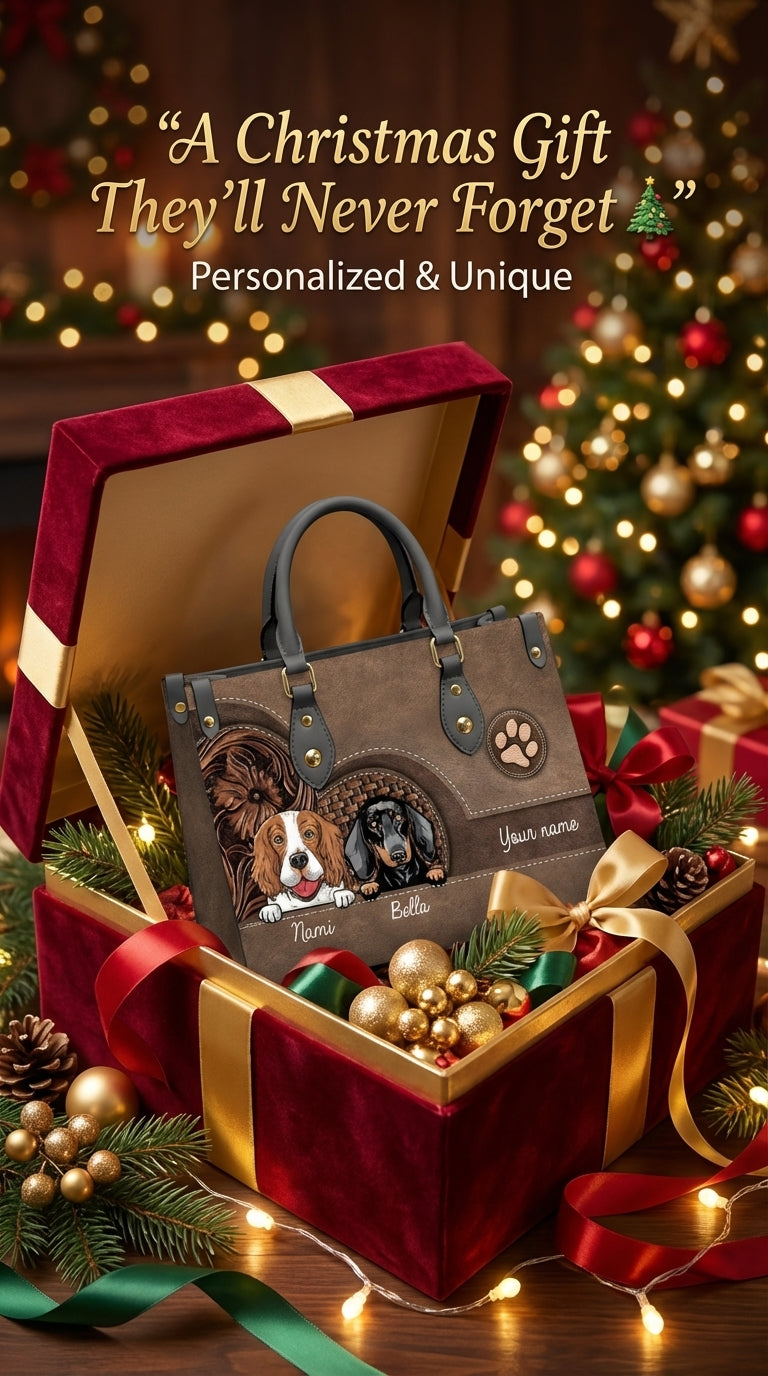 Dog Personalized Leather Handbag, Personalized Gift for Dog Lovers, Dog Dad, Dog Mom - LD047PS03