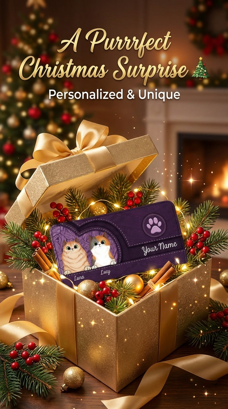 Cats In Leather Pattern Colorful Personalized Clutch Purse, Personalized Gift for Cat Lovers, Cat Mom, Cat Dad - PU068PS01