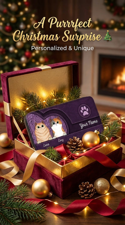 Cats In Leather Pattern Colorful Personalized Clutch Purse, Personalized Gift for Cat Lovers, Cat Mom, Cat Dad - PU068PS01