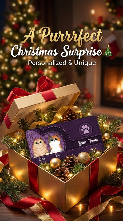 Cats In Leather Pattern Colorful Personalized Clutch Purse, Personalized Gift for Cat Lovers, Cat Mom, Cat Dad - PU068PS01