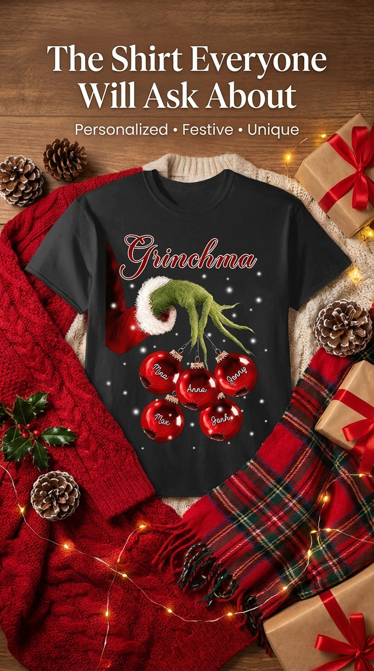 Grandma Christmas Grinch Hand Personalized Shirt, Personalized Gift for Nana, Grandma, Grandmother, Grandparents - TS022PS07re