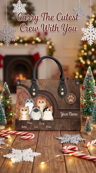 Cat Personalized Leather Handbag, Personalized Gift for Cat Lovers, Cat Mom, Cat Dad - LD031PS04