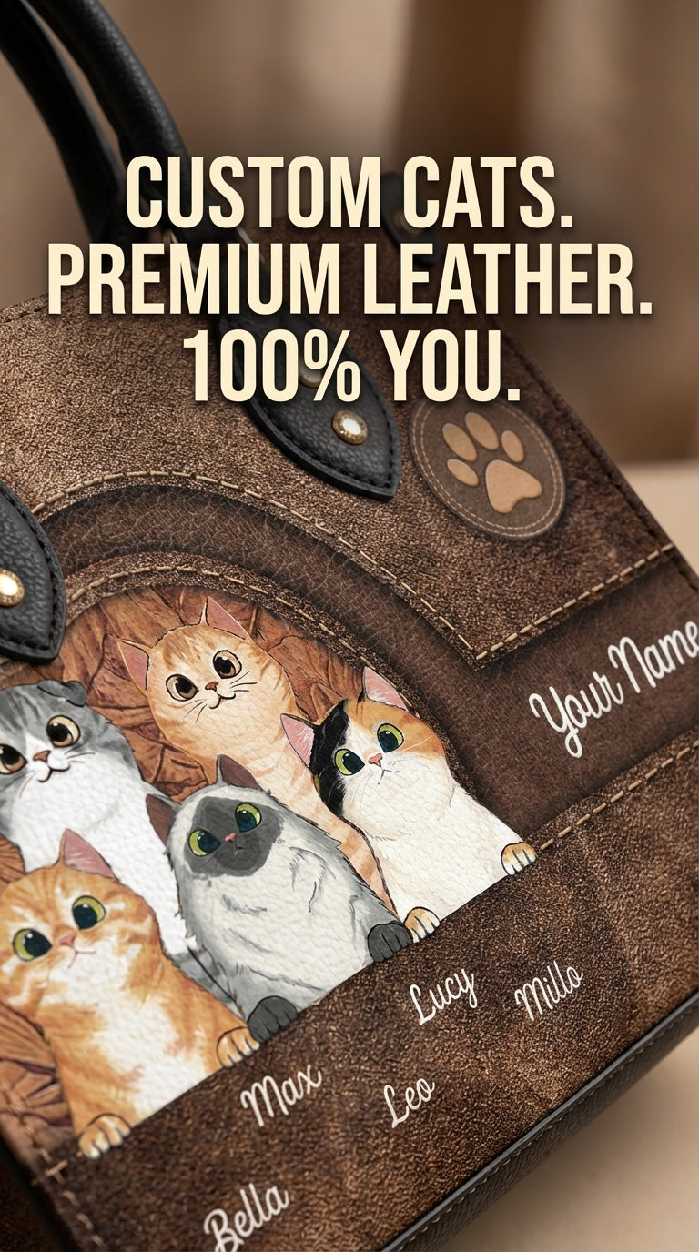 Cat Personalized Leather Handbag, Personalized Gift for Cat Lovers, Cat Mom, Cat Dad - LD031PS04
