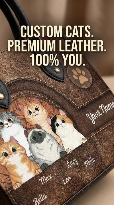 Cat Personalized Leather Handbag, Personalized Gift for Cat Lovers, Cat Mom, Cat Dad - LD031PS04