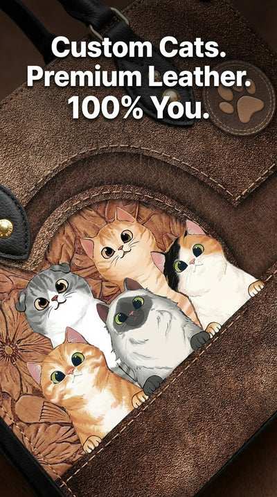 Cat Personalized Leather Handbag, Personalized Gift for Cat Lovers, Cat Mom, Cat Dad - LD031PS04