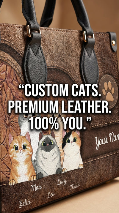 Cat Personalized Leather Handbag, Personalized Gift for Cat Lovers, Cat Mom, Cat Dad - LD031PS04