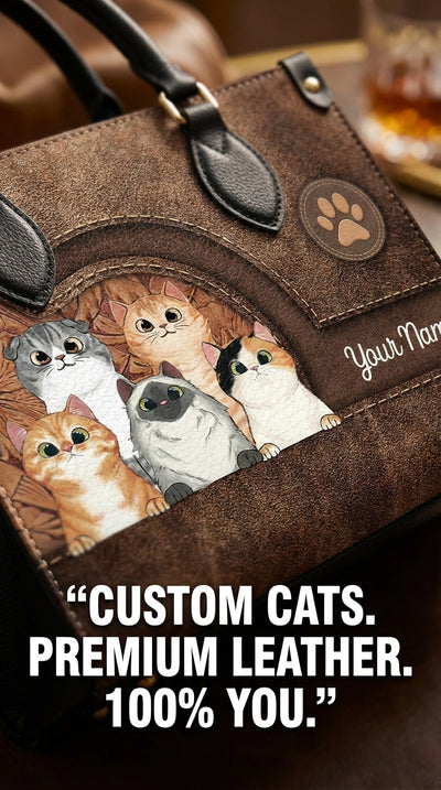 Cat Personalized Leather Handbag, Personalized Gift for Cat Lovers, Cat Mom, Cat Dad - LD031PS04
