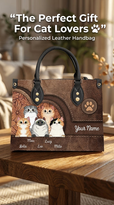 Cat Personalized Leather Handbag, Personalized Gift for Cat Lovers, Cat Mom, Cat Dad - LD031PS04