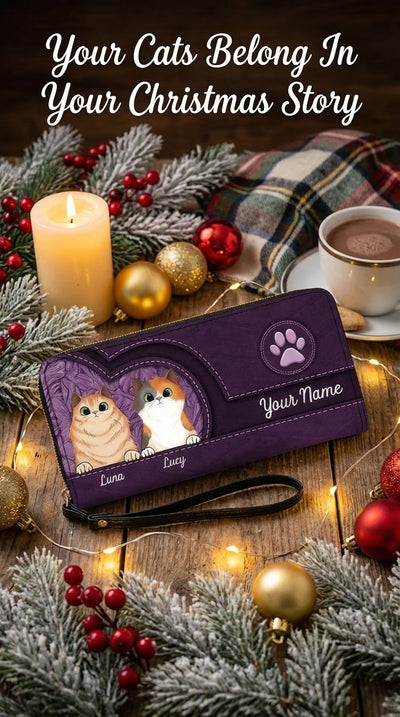 Cats In Leather Pattern Colorful Personalized Clutch Purse, Personalized Gift for Cat Lovers, Cat Mom, Cat Dad - PU068PS01