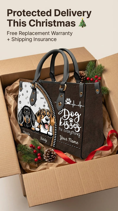 Dog Kisses Fix Everything Dog Personalized Leather Handbag, Gift for Dog Lovers, Dog Dad, Dog Mom - LD108PS02