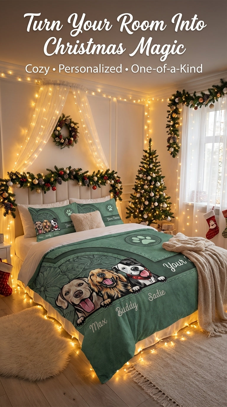 Dog Personalized Bedding Set, Personalized Gift for Dog Lovers, Dog Dad, Dog Mom - BD146PS05