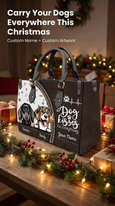 Dog Kisses Fix Everything Dog Personalized Leather Handbag, Gift for Dog Lovers, Dog Dad, Dog Mom - LD108PS02