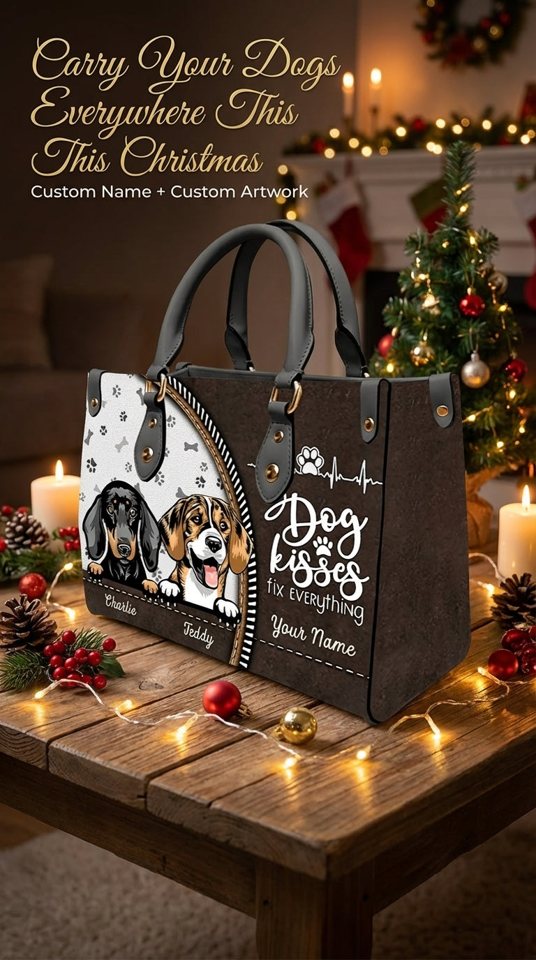 Dog Kisses Fix Everything Dog Personalized Leather Handbag, Gift for Dog Lovers, Dog Dad, Dog Mom - LD108PS02