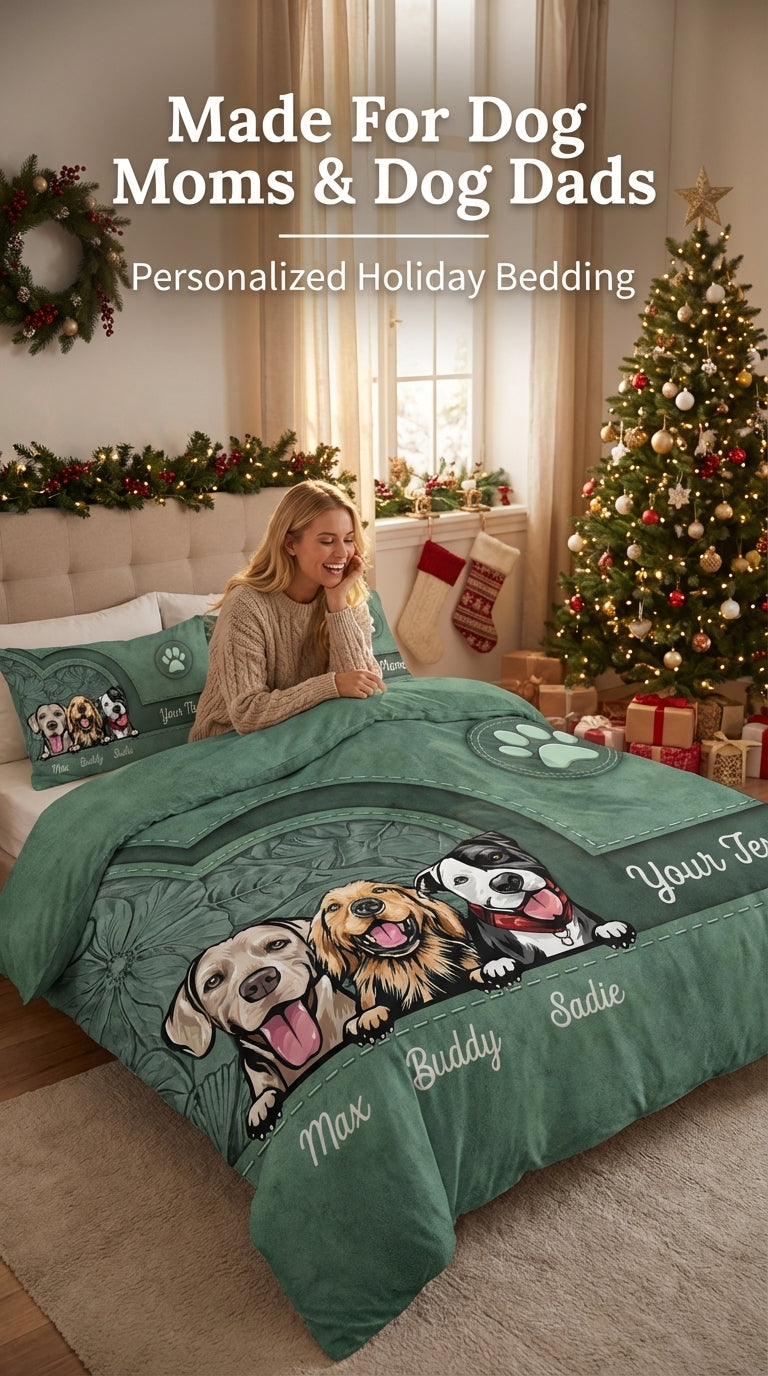 Dog Personalized Bedding Set, Personalized Gift for Dog Lovers, Dog Dad, Dog Mom - BD146PS05re